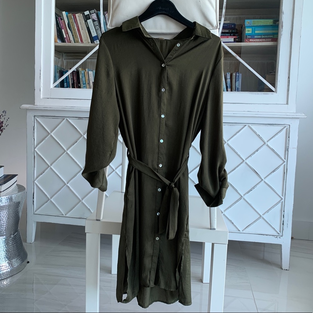 LF button down satin dress